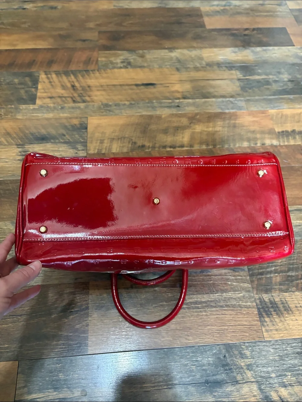 ARCADIA Italy Red Patent Leather Handbag Purse Tote Shoulder Bag‎ Embossed
